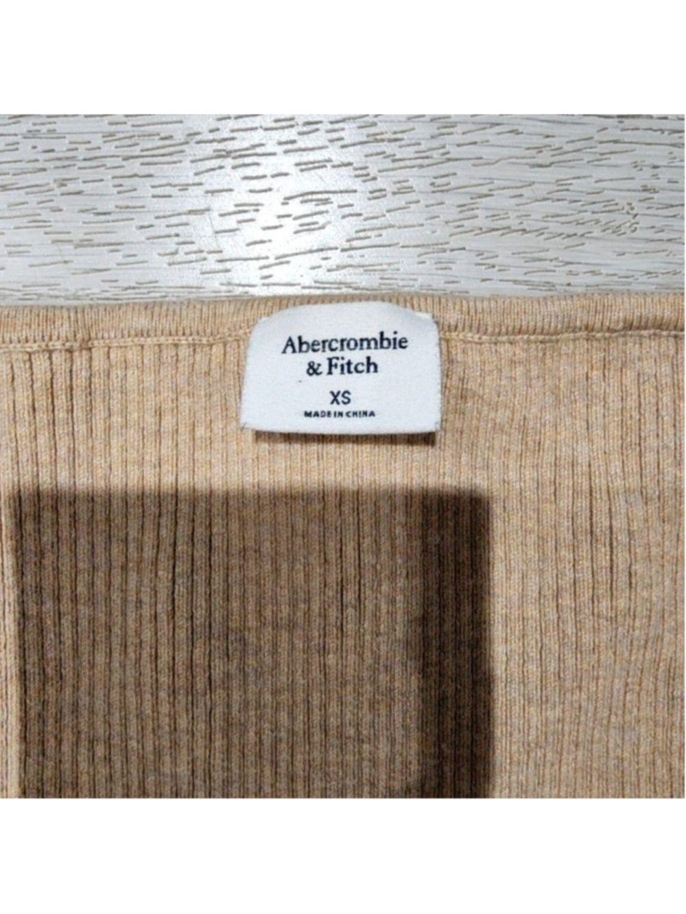 Abercrombie & Fitch Bodysuit Womens XS Beige Ribbed Knit Square Neck Stretch - Picture 2 of 5